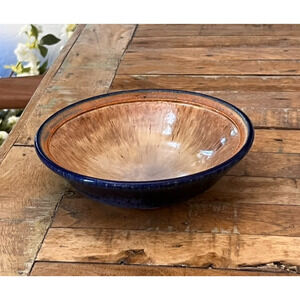 Studio Art Pottery Bowl 7.5" Blue Orange Speckled Salt Glazed Signed